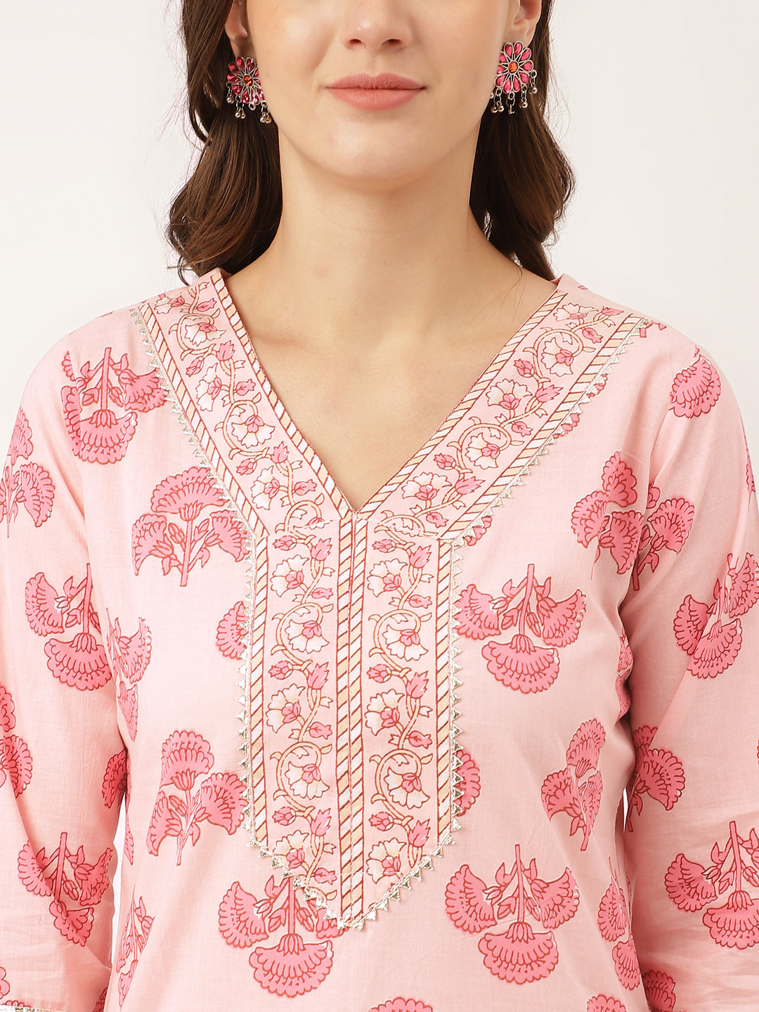 Pink Floral Print Cotton Kurta, Trouser With Dupatta | LASVINI - Redefining Indian Fashion with Elegance