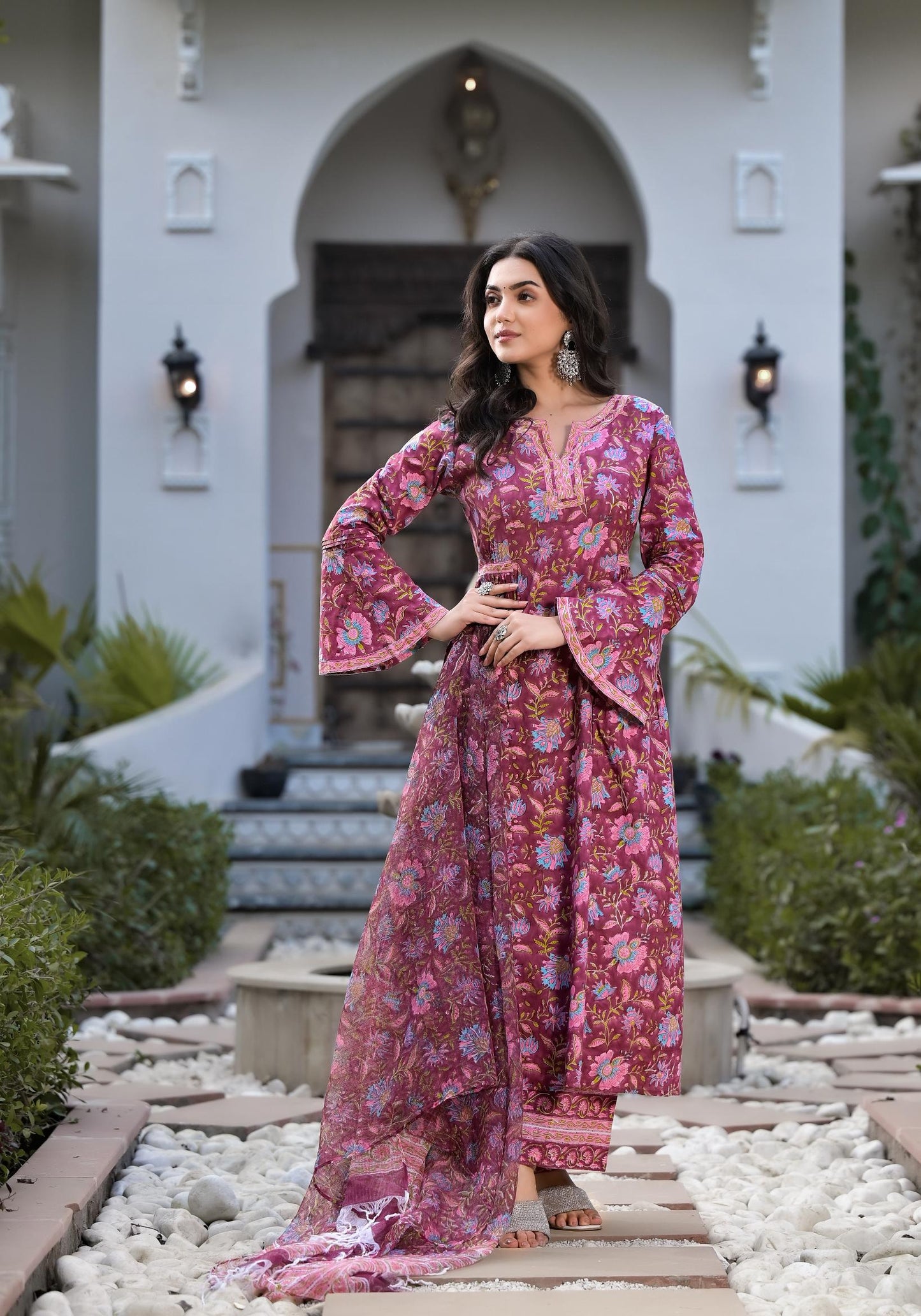 Magenta Hand Block Floral Printed Cotton Kurta Set | LASVINI - Redefining Indian Fashion with Elegance