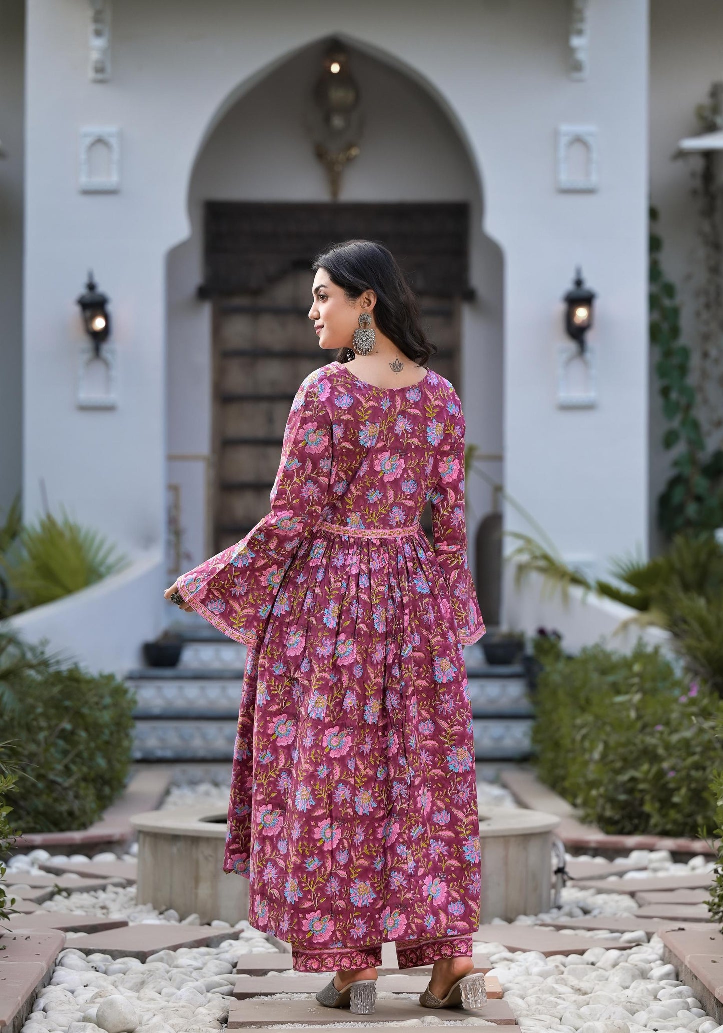 Magenta Hand Block Floral Printed Cotton Kurta Set | LASVINI - Redefining Indian Fashion with Elegance