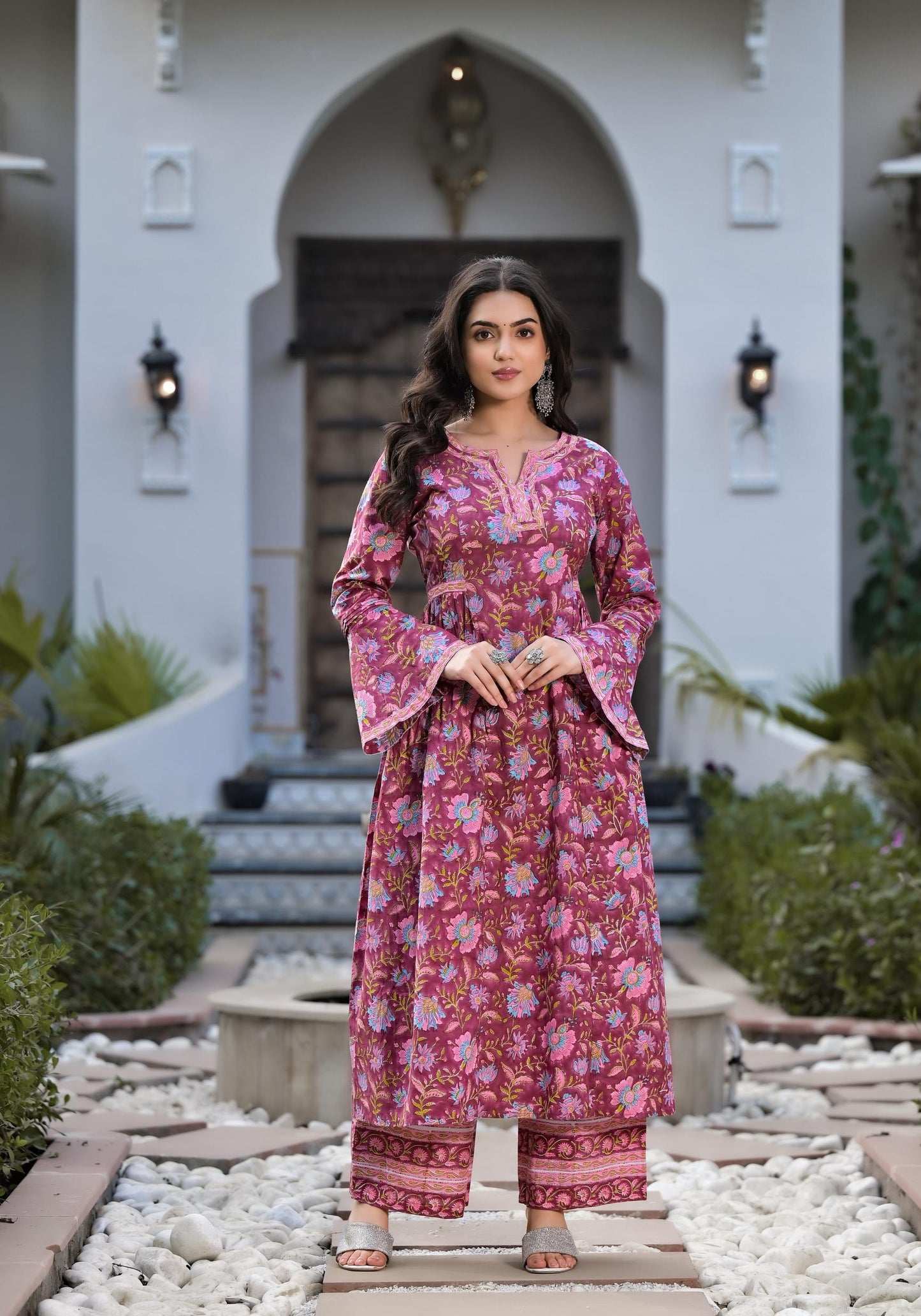 Magenta Hand Block Floral Printed Cotton Kurta Set | LASVINI - Redefining Indian Fashion with Elegance