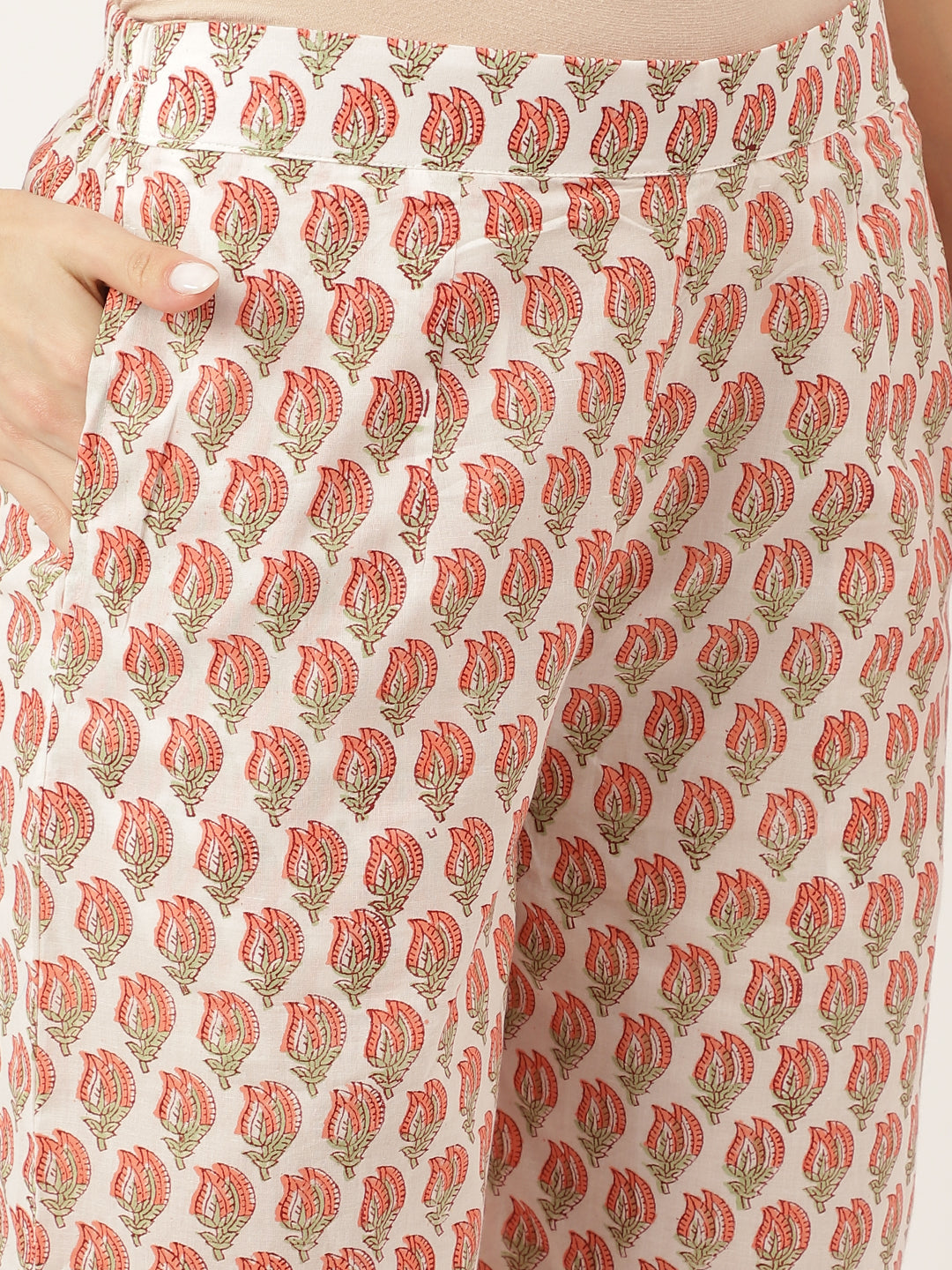 Yellow Hand Block Floral Print Cotton Kurta, Trouser With Dupatta | LASVINI - Redefining Indian Fashion with Elegance