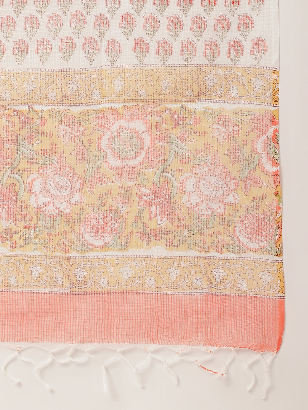 Yellow Hand Block Floral Print Cotton Kurta, Trouser With Dupatta | LASVINI - Redefining Indian Fashion with Elegance