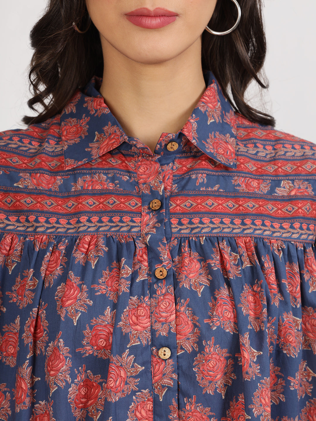Navy Blue Cotton Peplum Fitcollar Neck Top For Women | LASVINI - Redefining Indian Fashion with Elegance