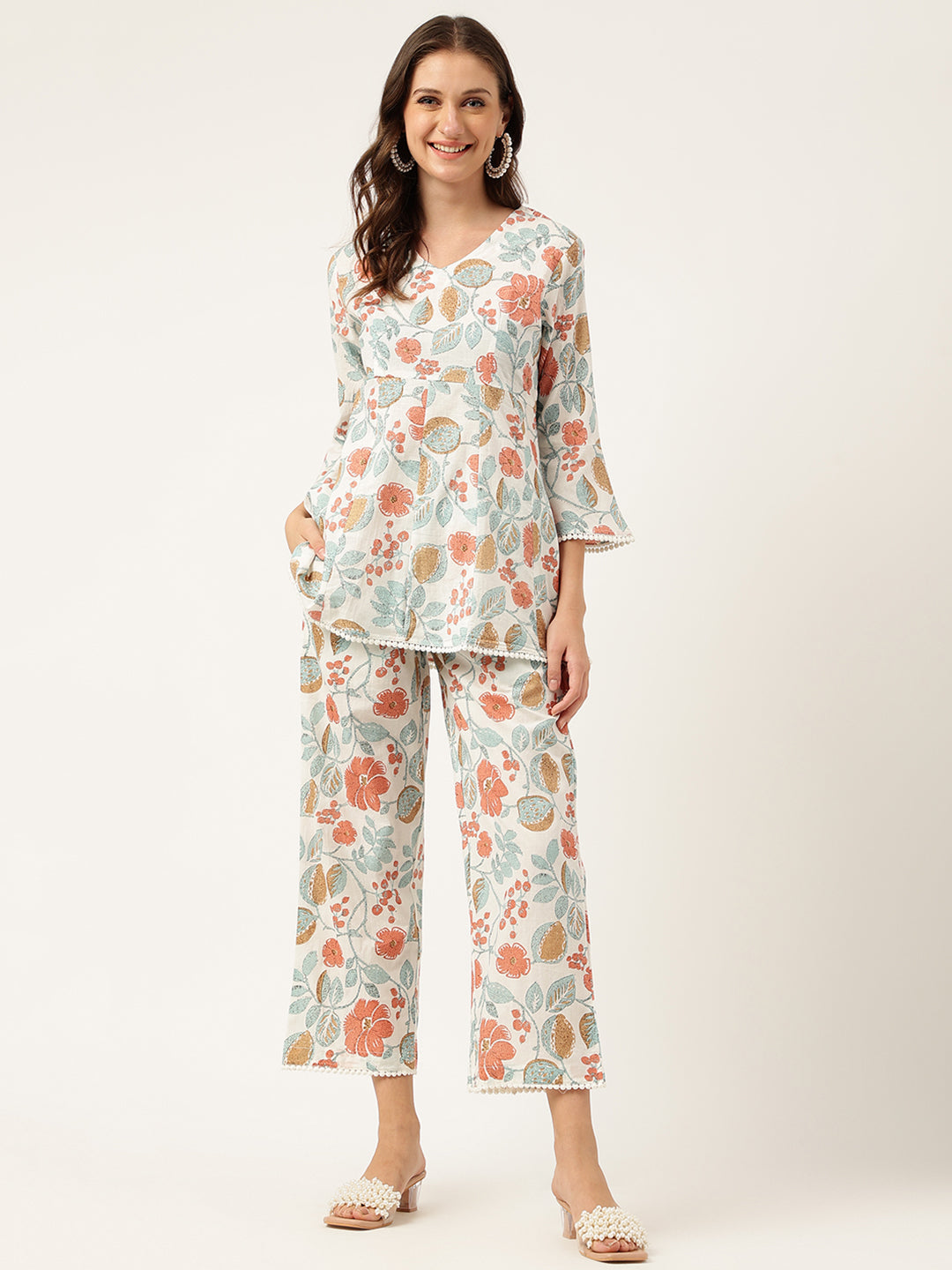 Women Floral Printed Pure Cotton Tunic With Trousers | LASVINI - Redefining Indian Fashion with Elegance