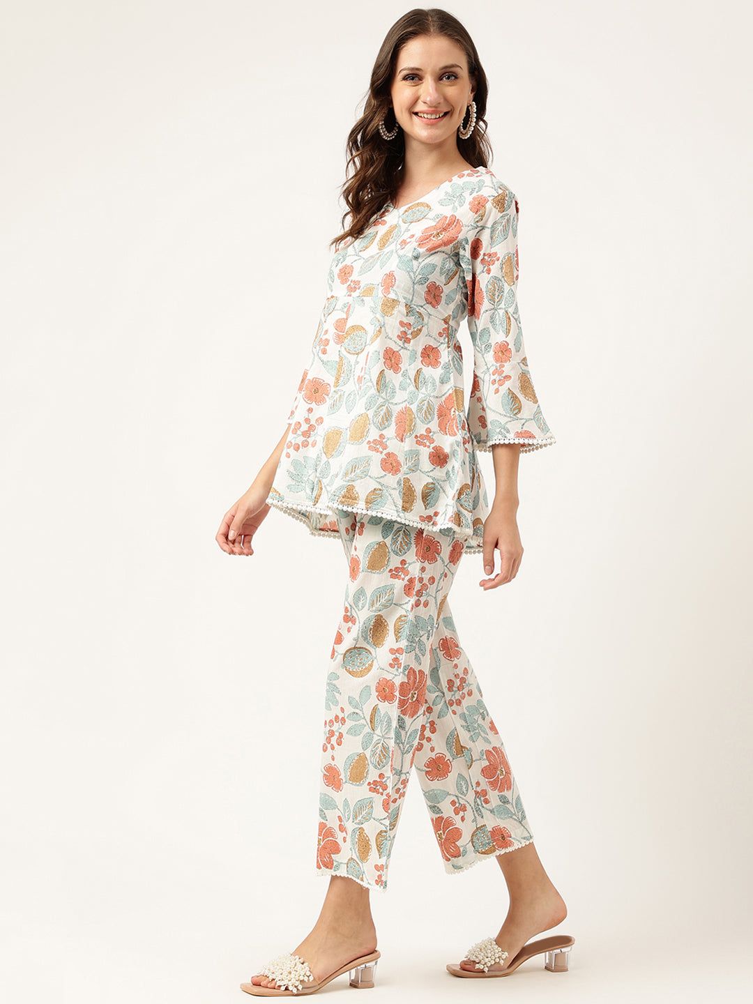 Women Floral Printed Pure Cotton Tunic With Trousers | LASVINI - Redefining Indian Fashion with Elegance