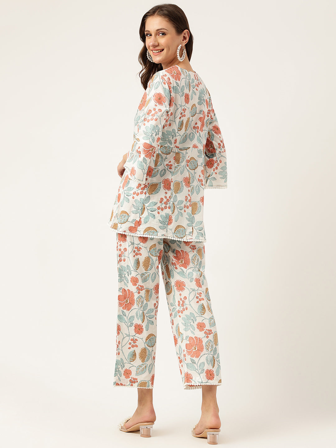 Women Floral Printed Pure Cotton Tunic With Trousers | LASVINI - Redefining Indian Fashion with Elegance
