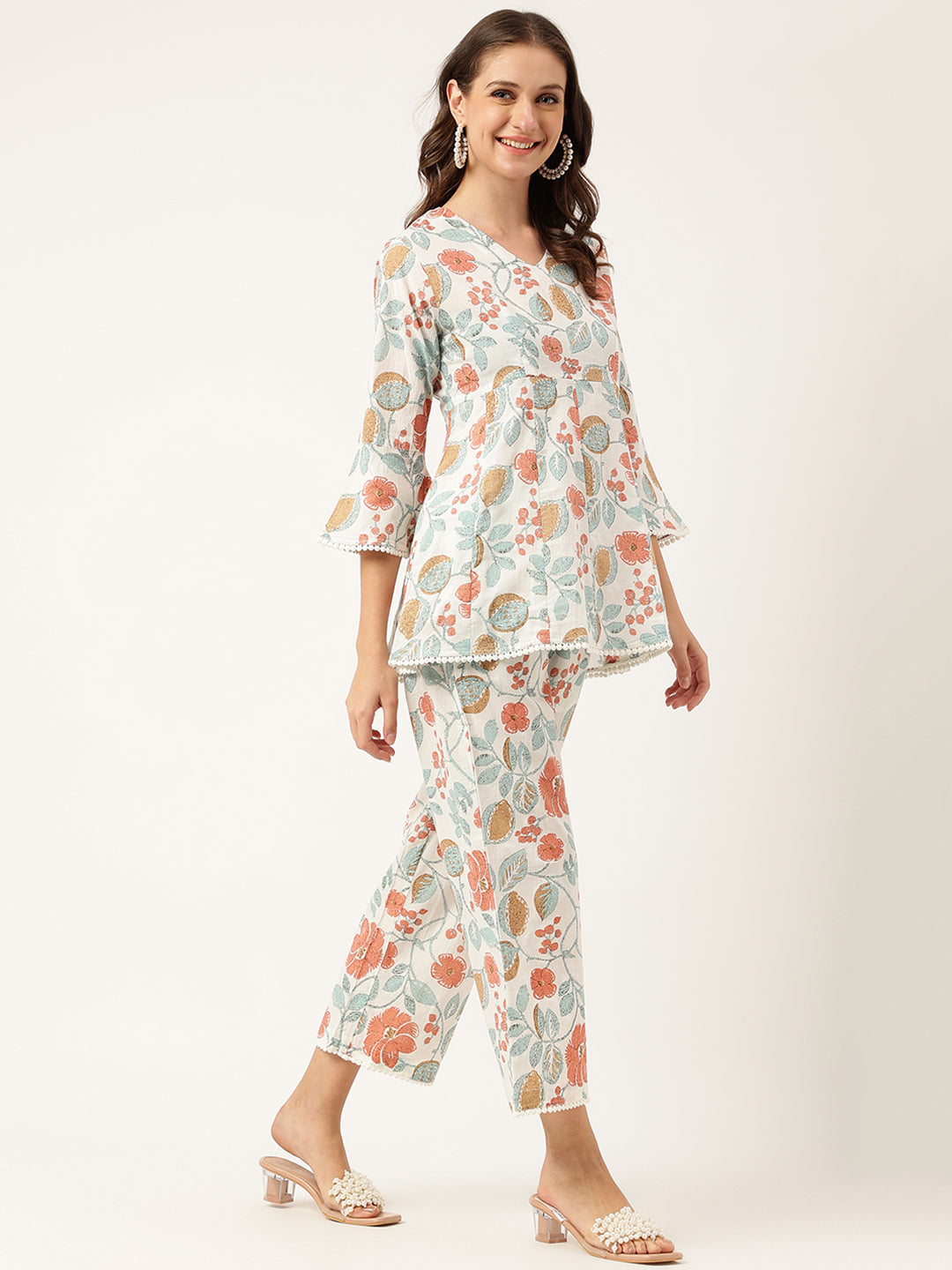 Women Floral Printed Pure Cotton Tunic With Trousers | LASVINI - Redefining Indian Fashion with Elegance