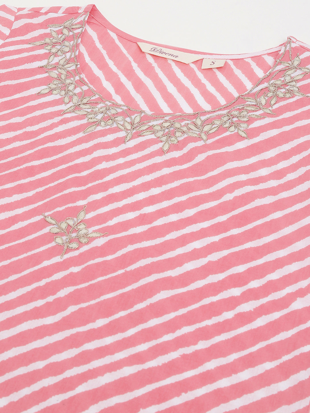 Stripe Print With Gota Work Cotton Straight Kurta | LASVINI - Redefining Indian Fashion with Elegance