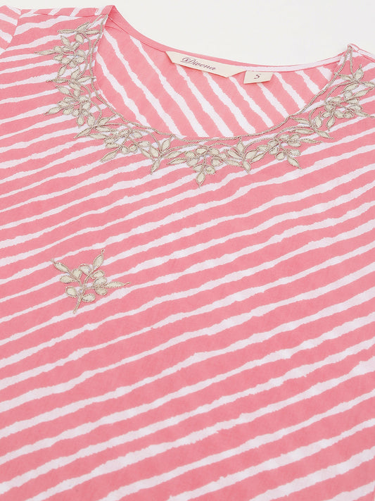 Stripe Print With Gota Work Cotton Straight Kurta | LASVINI - Redefining Indian Fashion with Elegance