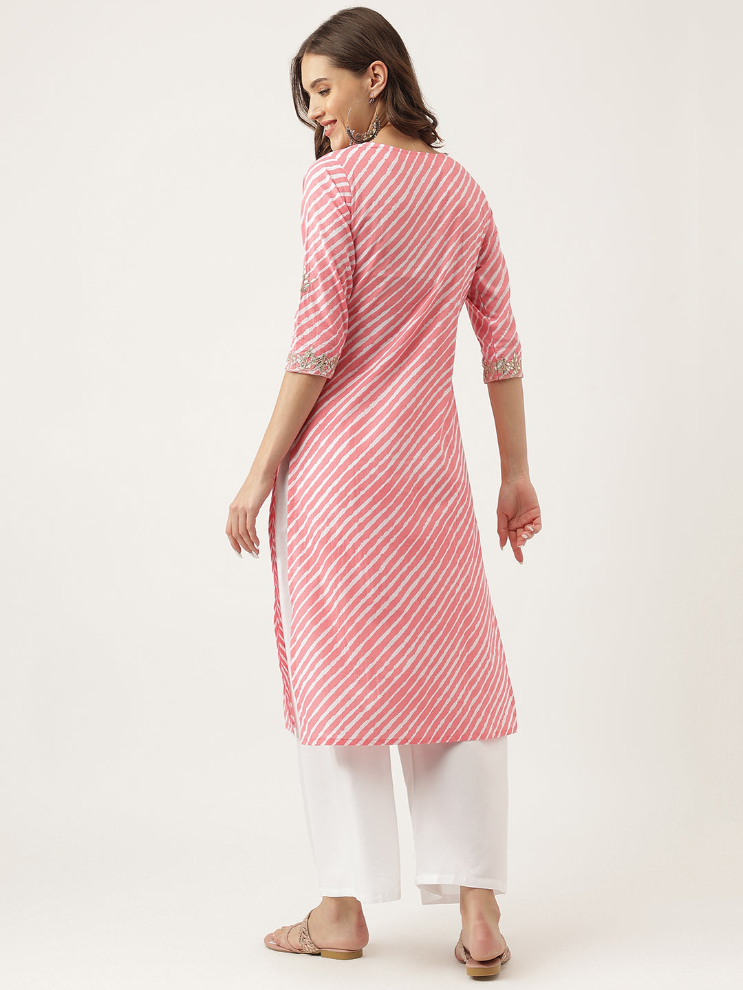 Stripe Print With Gota Work Cotton Straight Kurta | LASVINI - Redefining Indian Fashion with Elegance