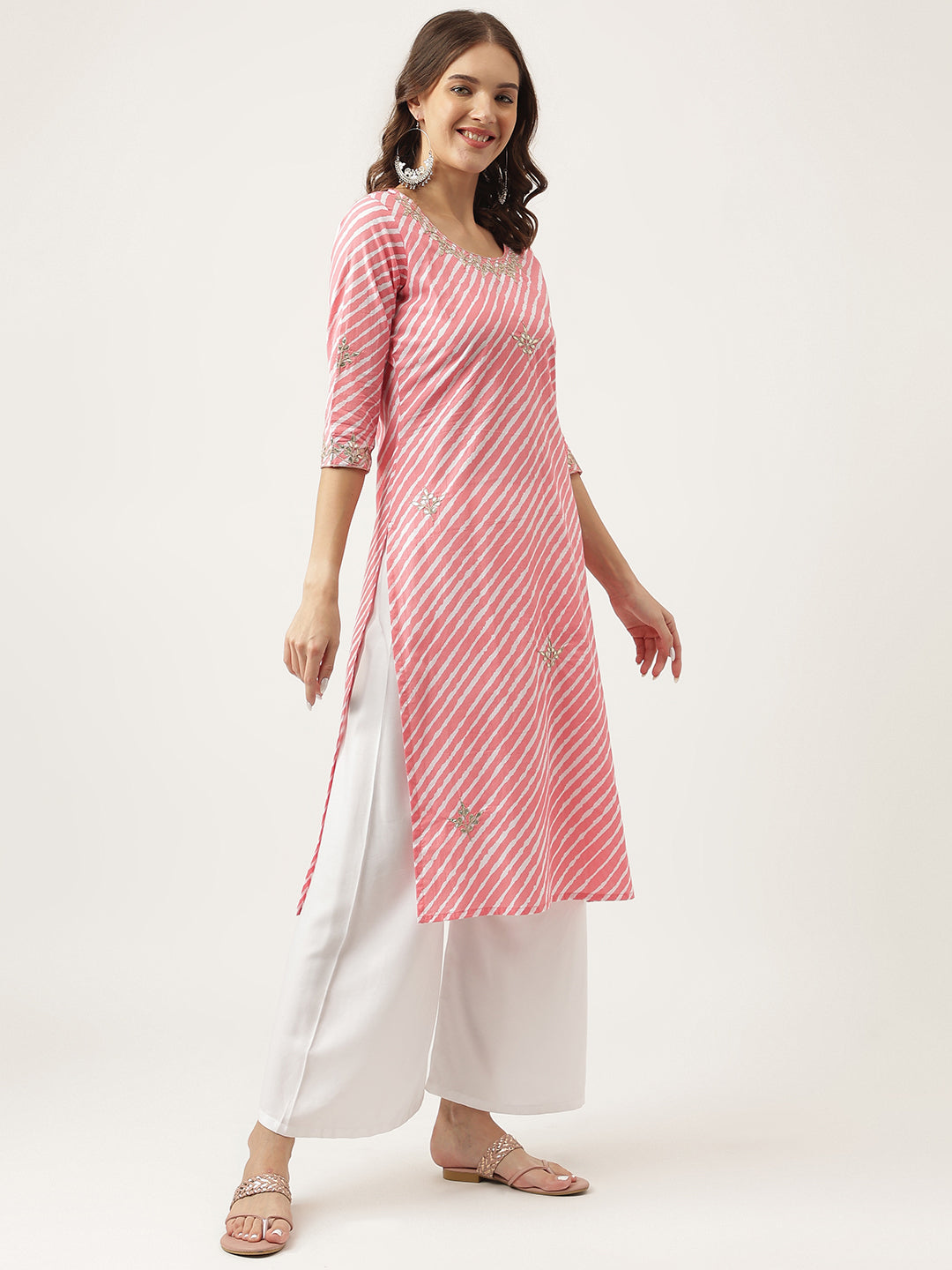 Stripe Print With Gota Work Cotton Straight Kurta | LASVINI - Redefining Indian Fashion with Elegance