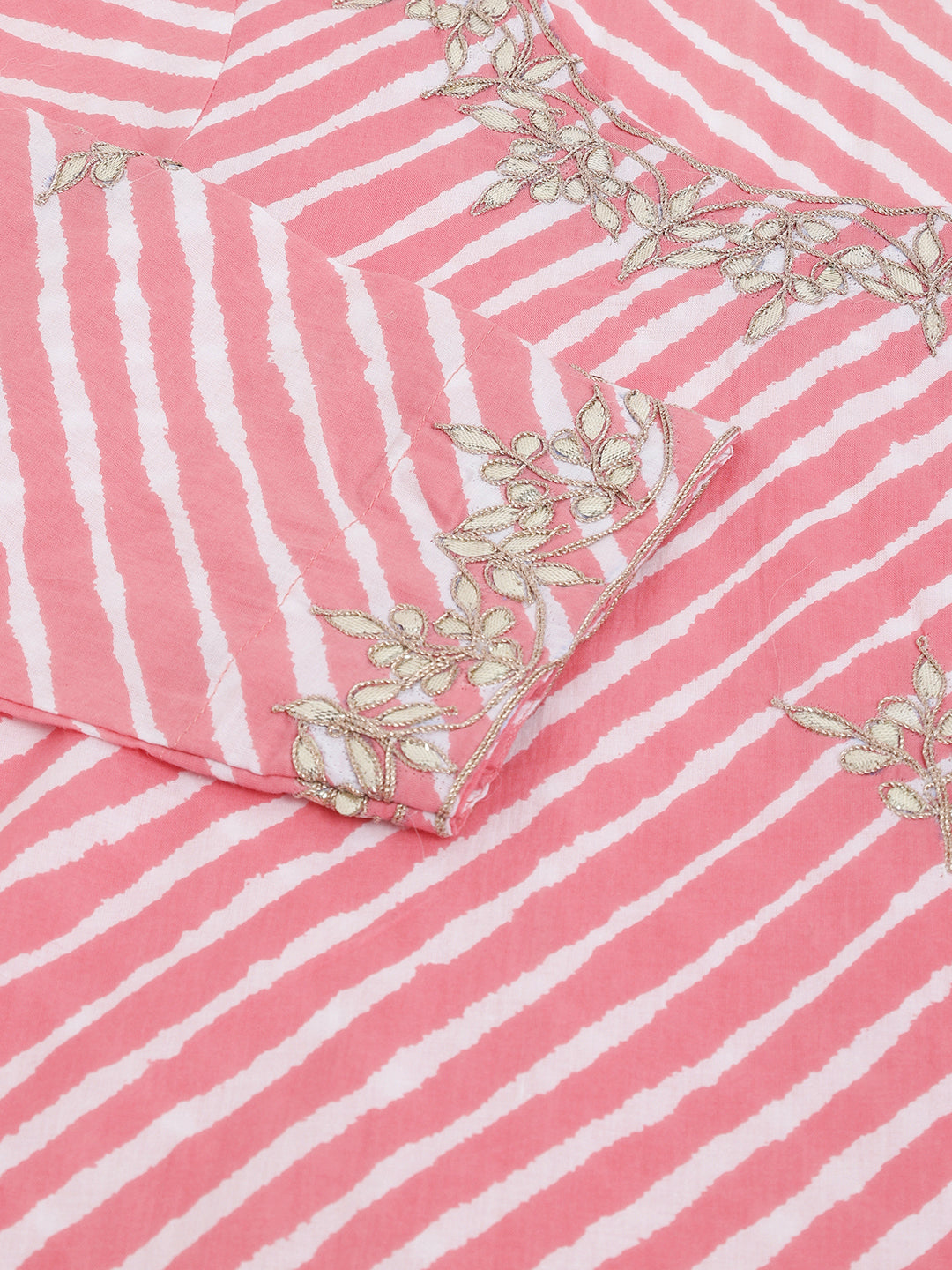 Stripe Print With Gota Work Cotton Straight Kurta | LASVINI - Redefining Indian Fashion with Elegance