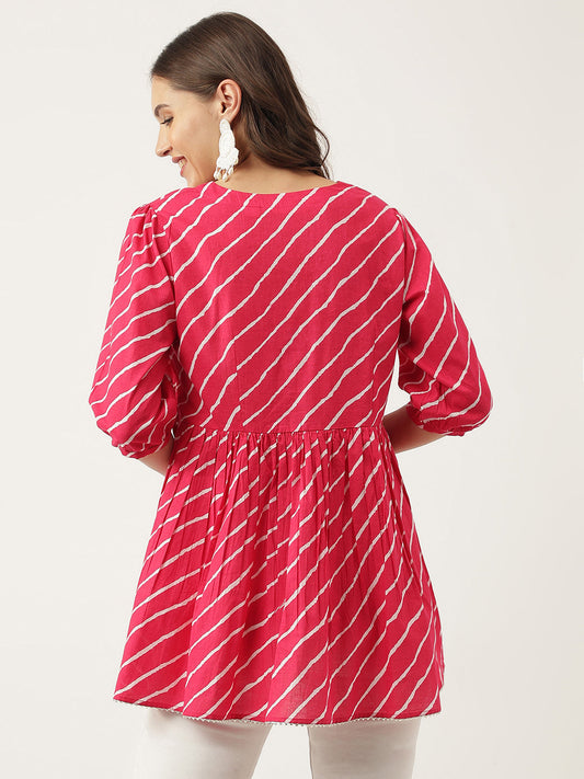 Leheriya Rayon Pink Regular Top | LASVINI - Redefining Indian Fashion with Elegance