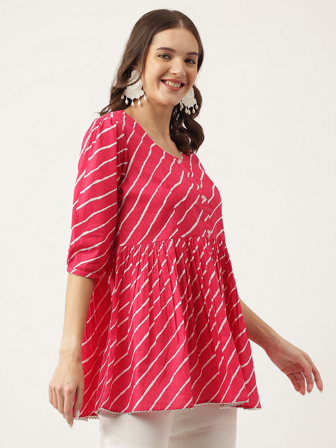 Leheriya Rayon Pink Regular Top | LASVINI - Redefining Indian Fashion with Elegance
