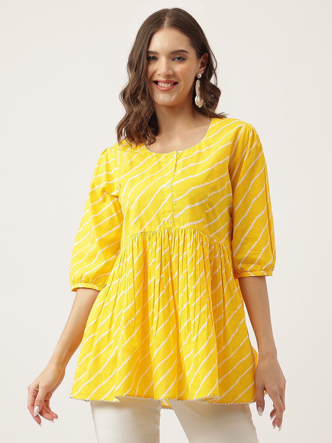 Leheriya Rayon Yellow Regular Top | LASVINI - Redefining Indian Fashion with Elegance