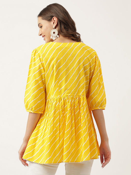 Leheriya Rayon Yellow Regular Top | LASVINI - Redefining Indian Fashion with Elegance