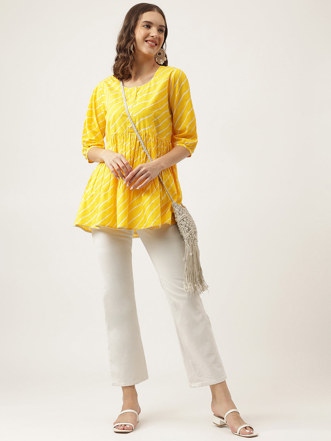 Leheriya Rayon Yellow Regular Top | LASVINI - Redefining Indian Fashion with Elegance