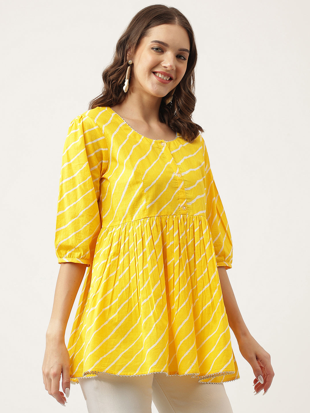 Leheriya Rayon Yellow Regular Top | LASVINI - Redefining Indian Fashion with Elegance
