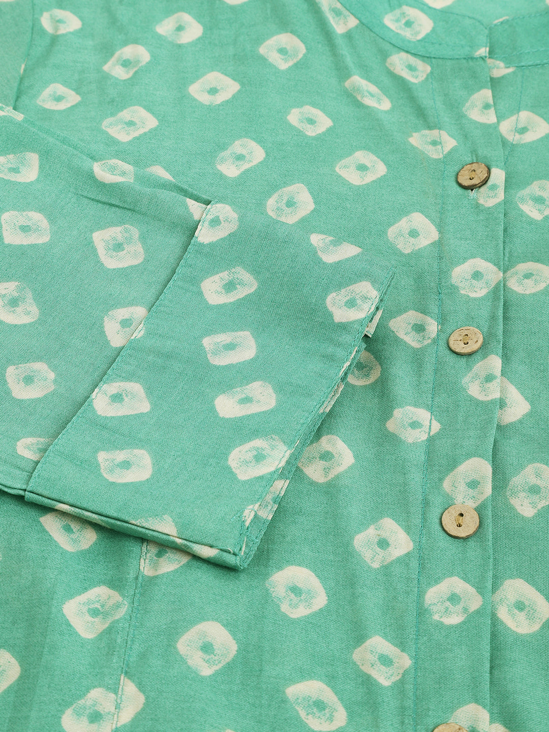 See Green Bandhani Printed Muslin Fold Sleeve Top | LASVINI - Redefining Indian Fashion with Elegance