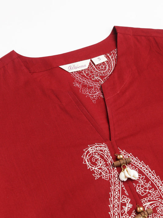 Maroon Paisley Print Cotton Co-Ord Set | LASVINI - Redefining Indian Fashion with Elegance