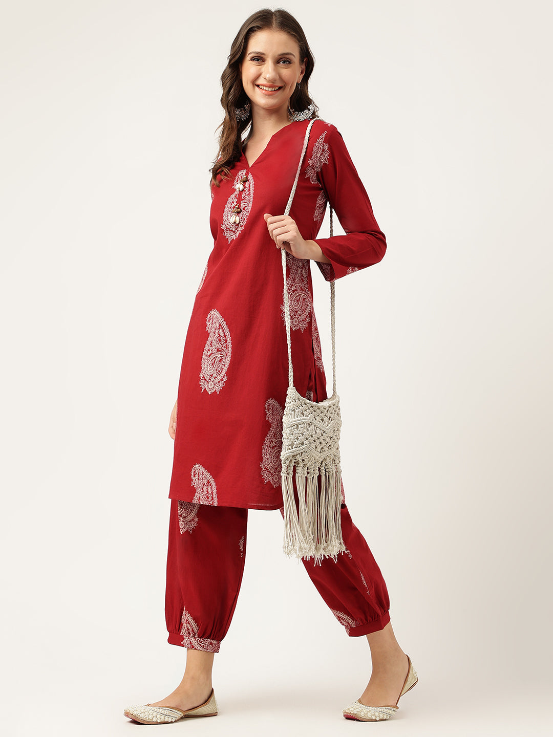 Maroon Paisley Print Cotton Co-Ord Set | LASVINI - Redefining Indian Fashion with Elegance