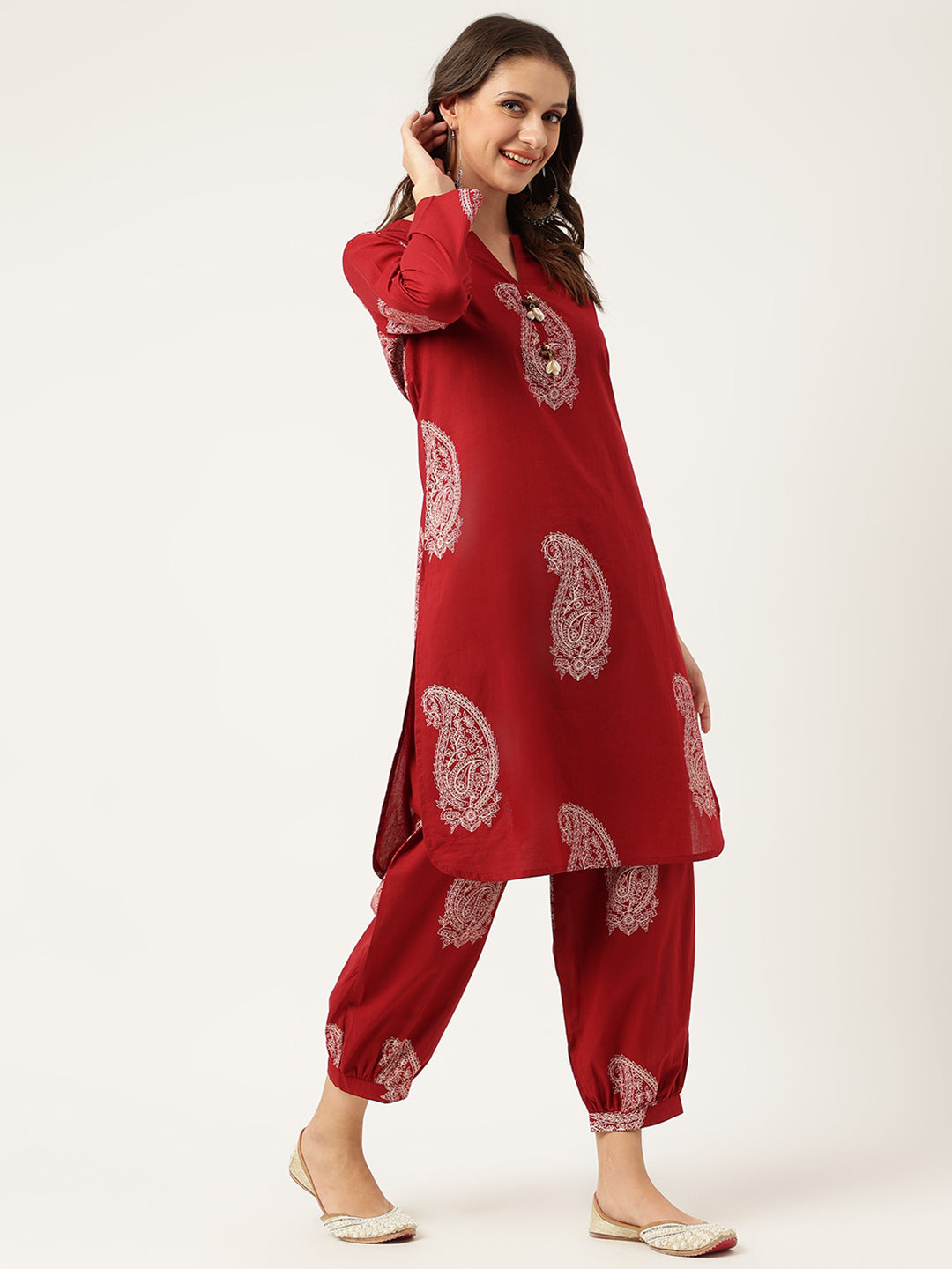 Maroon Paisley Print Cotton Co-Ord Set | LASVINI - Redefining Indian Fashion with Elegance