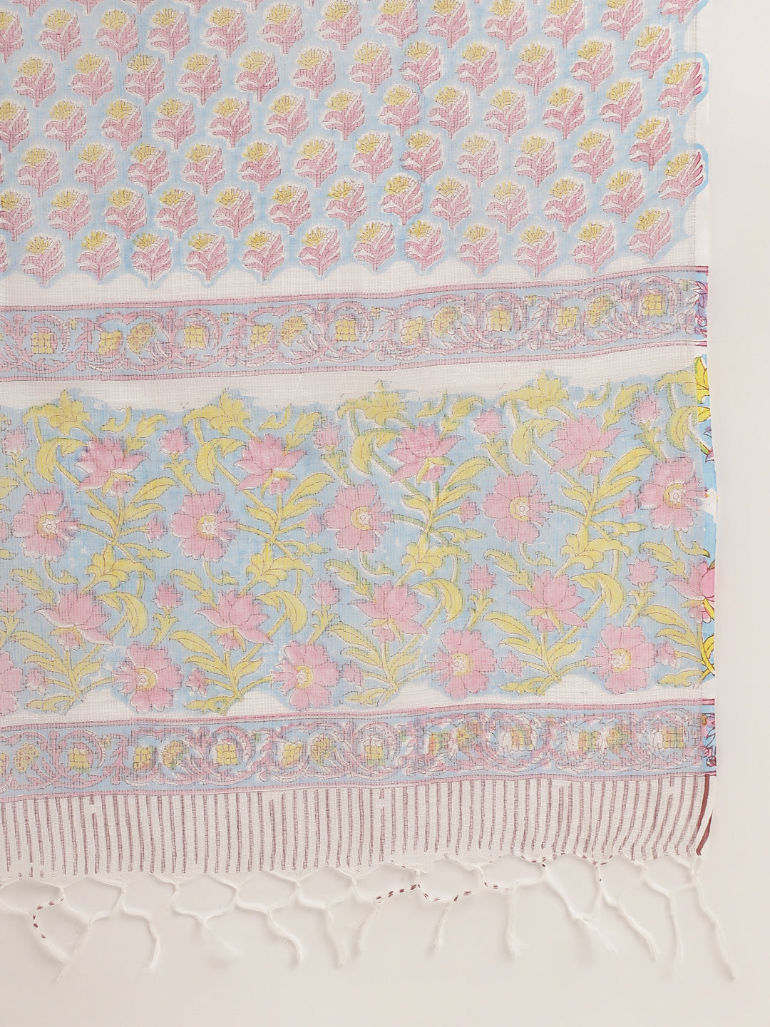 Blue Floral Print Cotton Kurta, Trouser With Dupatta | LASVINI - Redefining Indian Fashion with Elegance