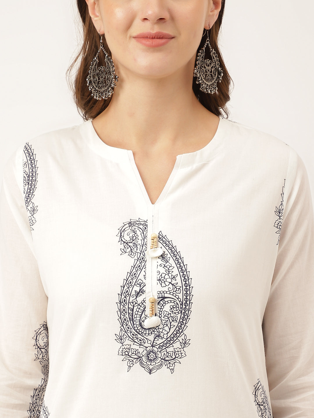 White Paisley Print Cotton Co-Ord Set | LASVINI - Redefining Indian Fashion with Elegance