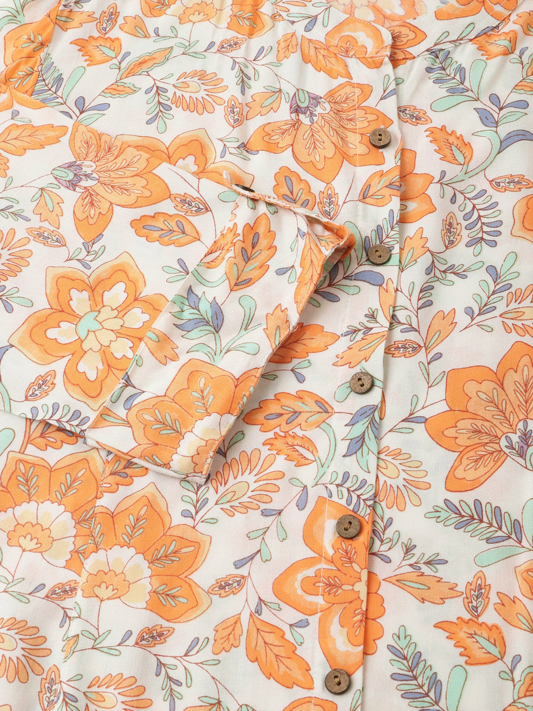 Orange Floral Print Rayon Regular Top | LASVINI - Redefining Indian Fashion with Elegance