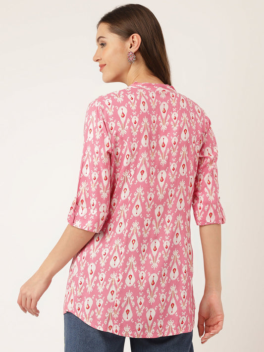 Pink Floral Print Rayon Regular Top | LASVINI - Redefining Indian Fashion with Elegance