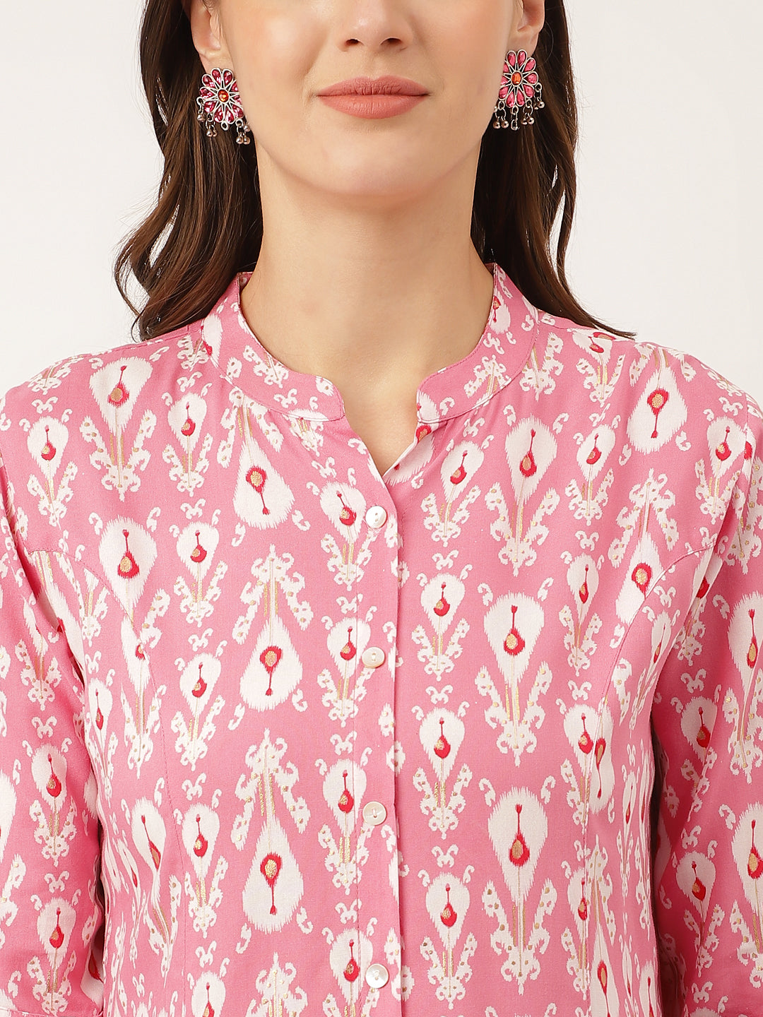 Pink Floral Print Rayon Regular Top | LASVINI - Redefining Indian Fashion with Elegance