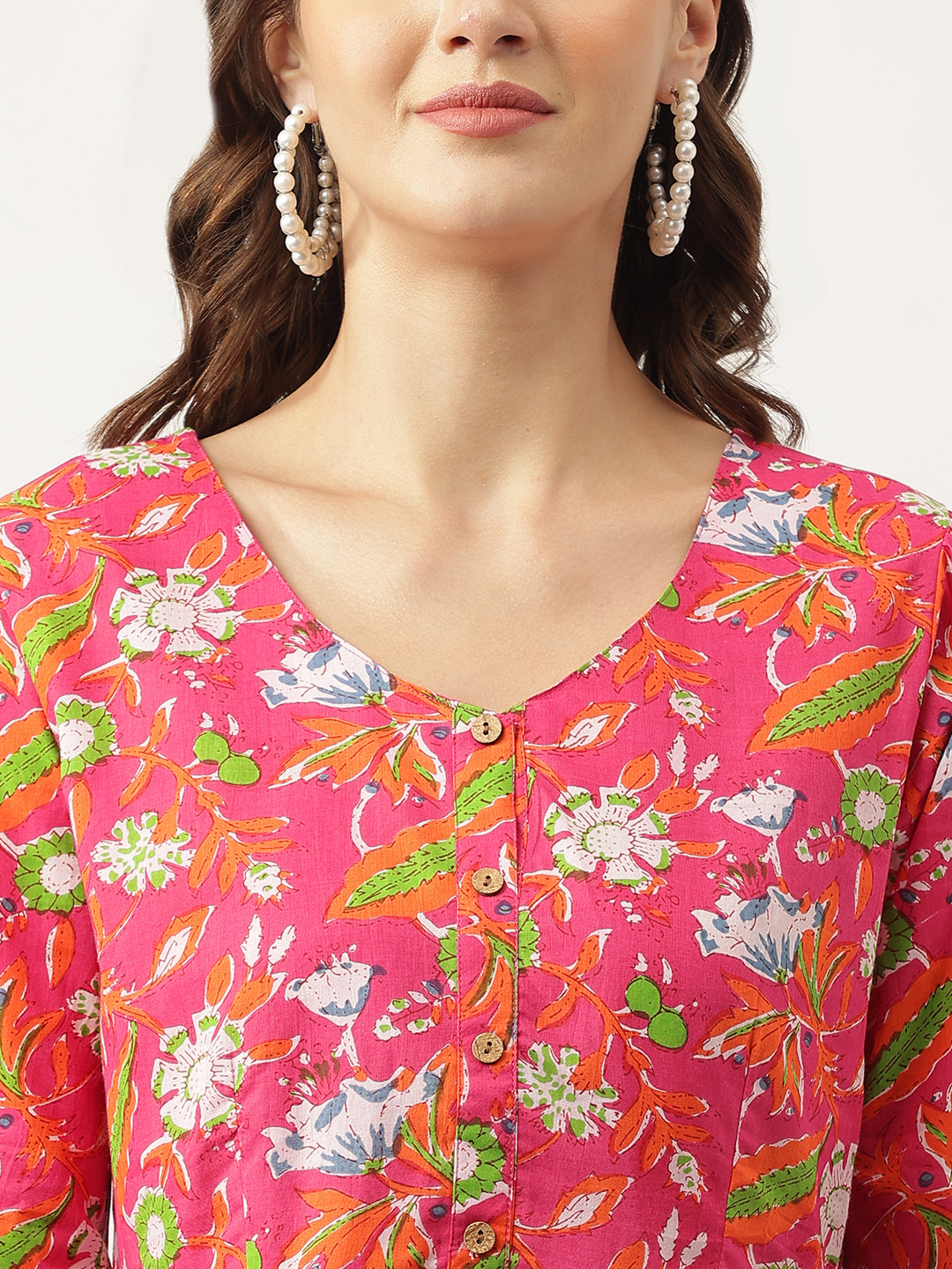 Pink Floral Printed Cotton Peplum Fit Top | LASVINI - Redefining Indian Fashion with Elegance