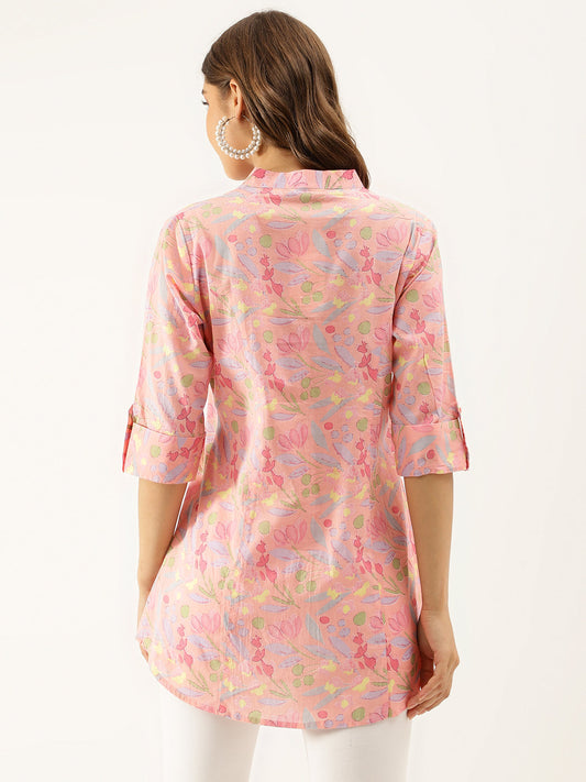 Women Pink Multi Colored Floral Print Cotton Regular Top | LASVINI - Redefining Indian Fashion with Elegance