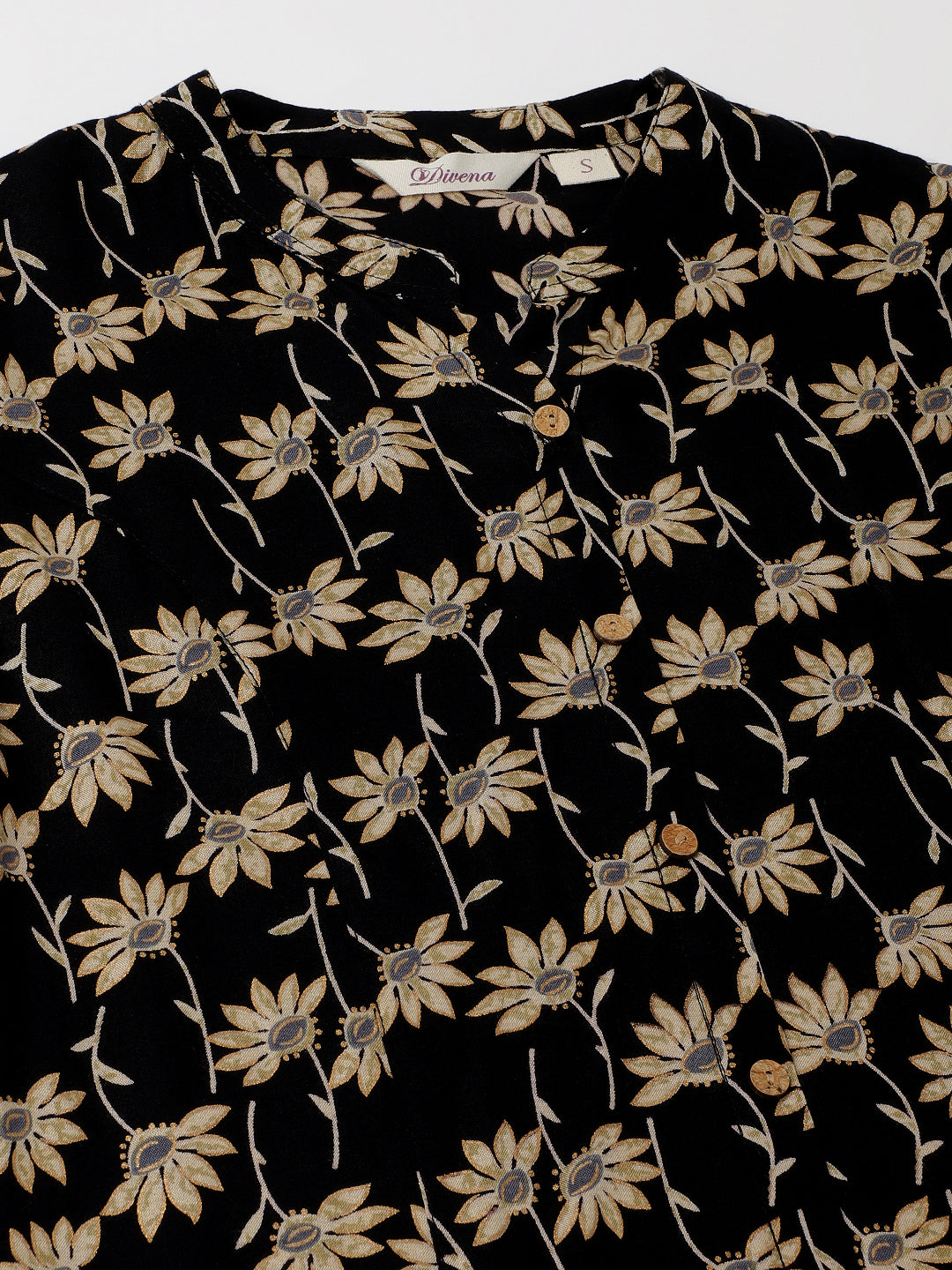 Black Floral Printed Rayon Shirt Type Top For Women | LASVINI - Redefining Indian Fashion with Elegance