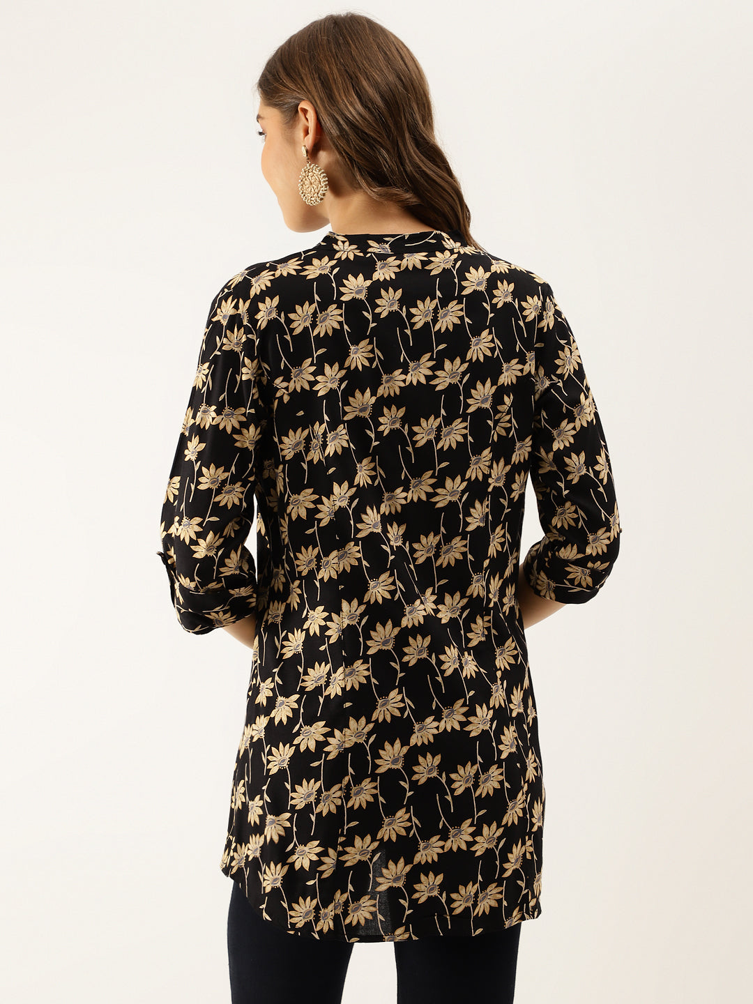 Black Floral Printed Rayon Shirt Type Top For Women | LASVINI - Redefining Indian Fashion with Elegance