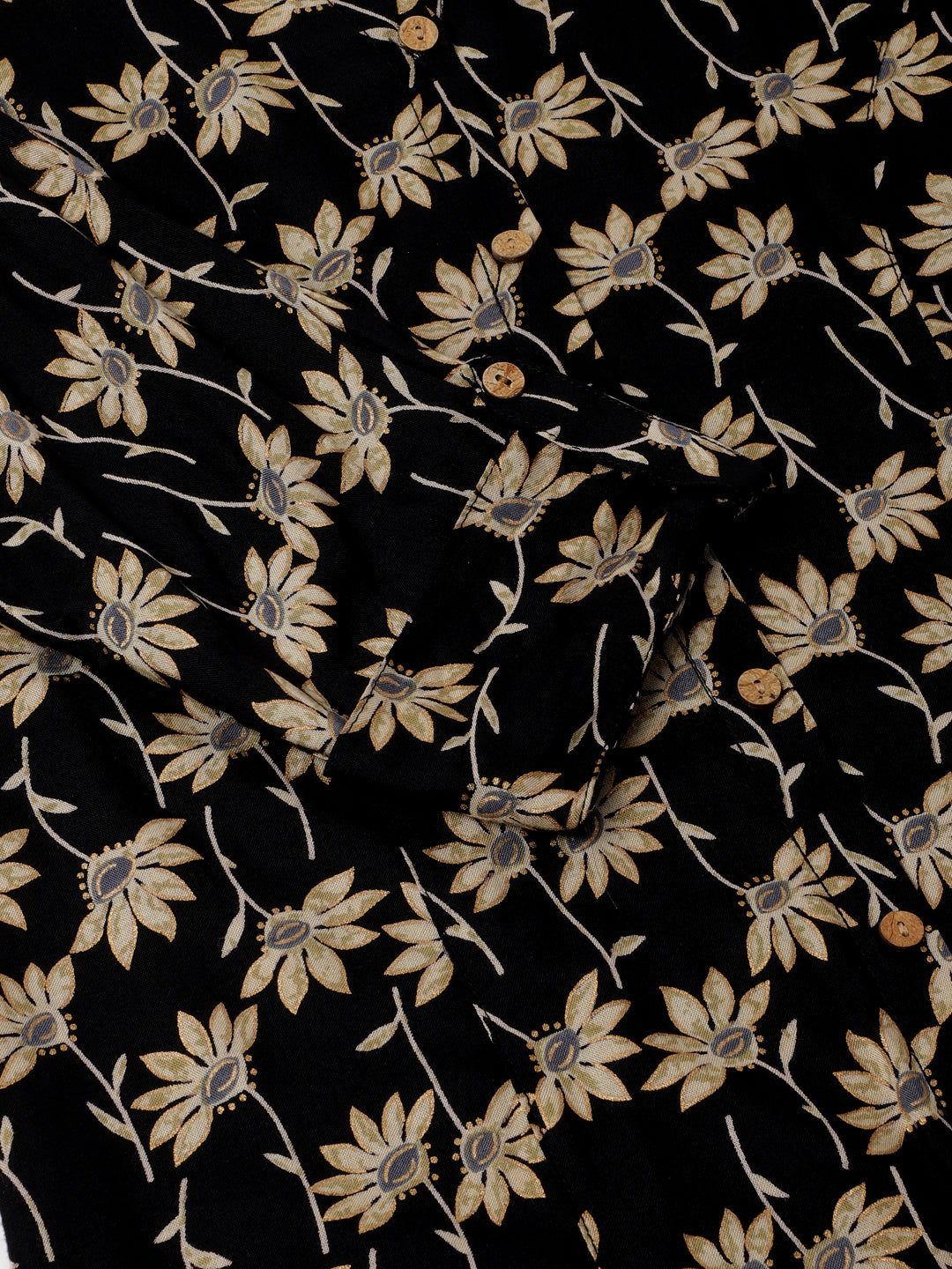 Black Floral Printed Rayon Shirt Type Top For Women | LASVINI - Redefining Indian Fashion with Elegance
