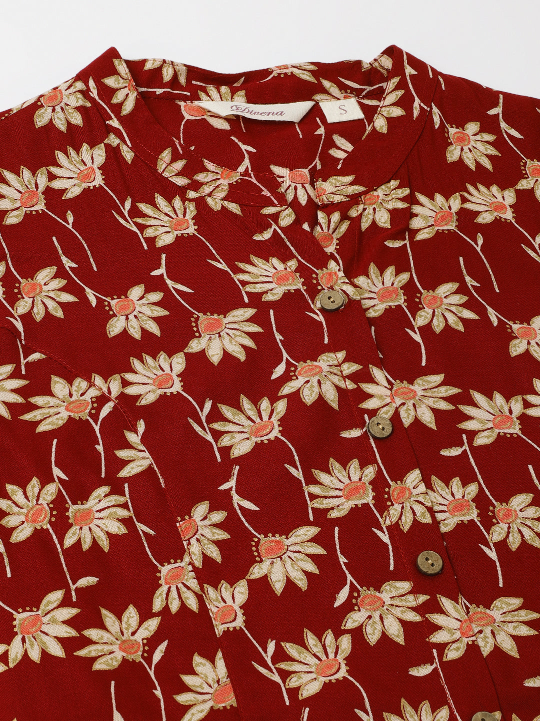 Maroon Floral Printed Rayon Shirt Type Top For Women | LASVINI - Redefining Indian Fashion with Elegance