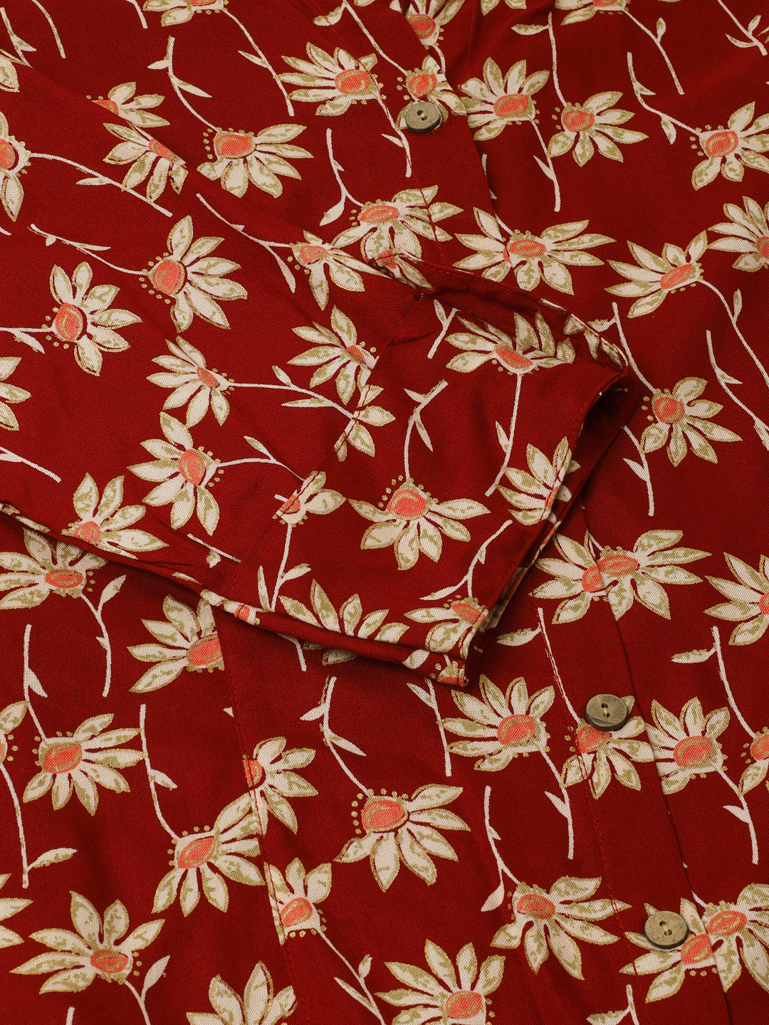 Maroon Floral Printed Rayon Shirt Type Top For Women | LASVINI - Redefining Indian Fashion with Elegance