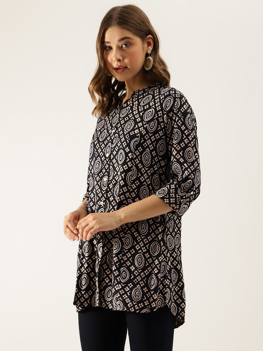 Black Asymmetric Printed Top | LASVINI - Redefining Indian Fashion with Elegance