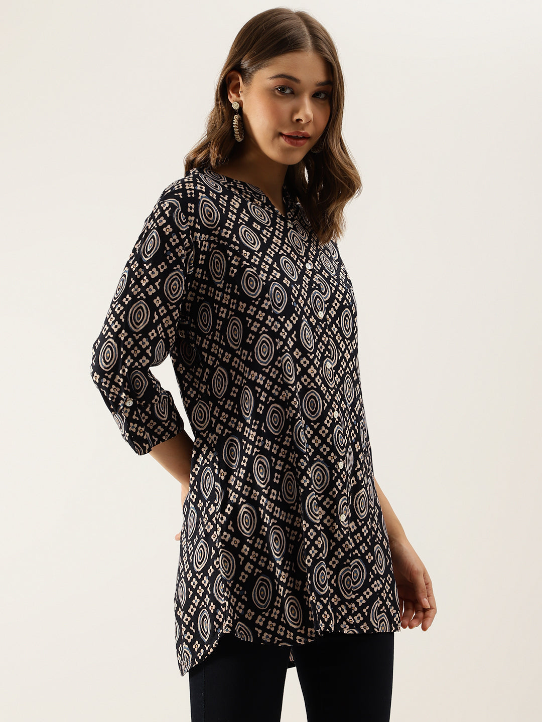 Black Asymmetric Printed Top | LASVINI - Redefining Indian Fashion with Elegance
