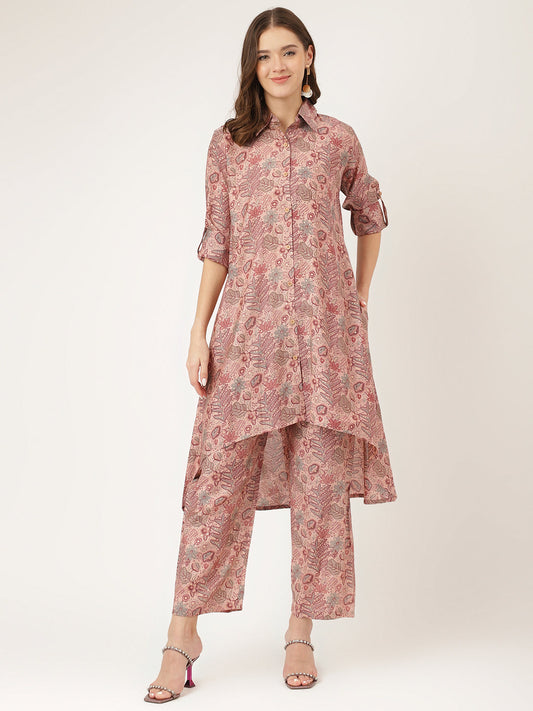 Purple Multi Foil Printed Chanderi Co-Ord Set | LASVINI - Redefining Indian Fashion with Elegance