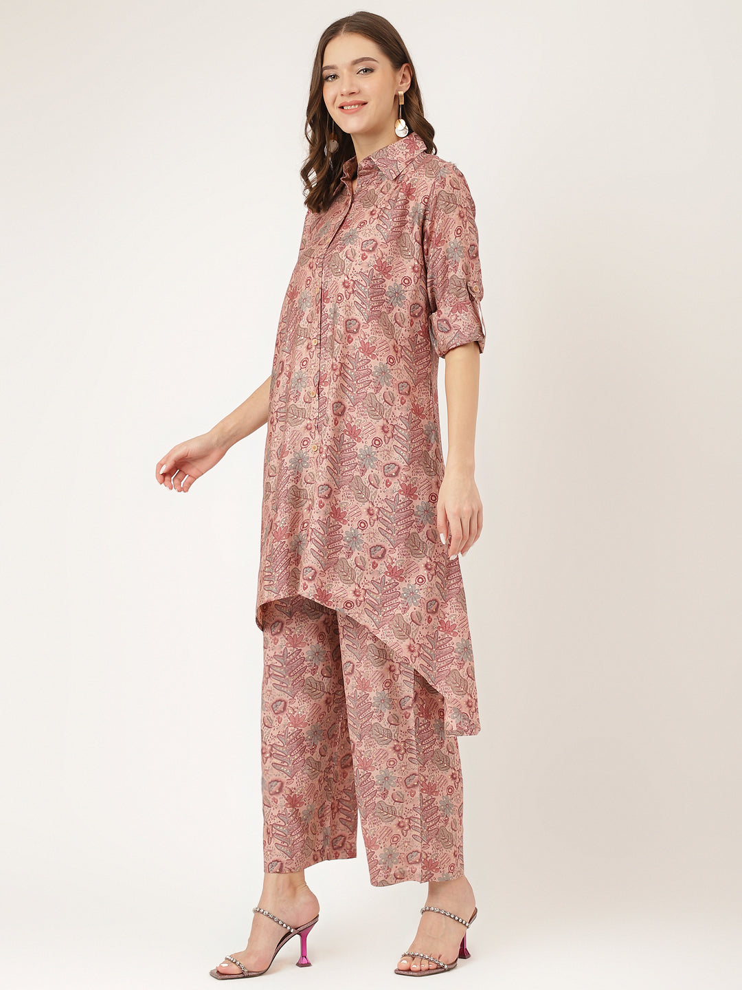 Purple Multi Foil Printed Chanderi Co-Ord Set | LASVINI - Redefining Indian Fashion with Elegance
