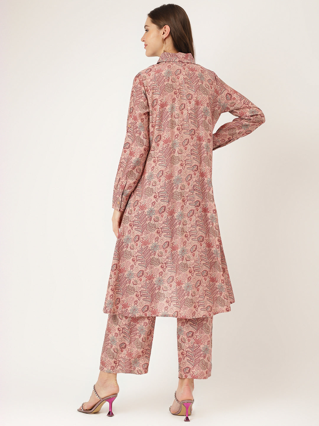 Purple Multi Foil Printed Chanderi Co-Ord Set | LASVINI - Redefining Indian Fashion with Elegance