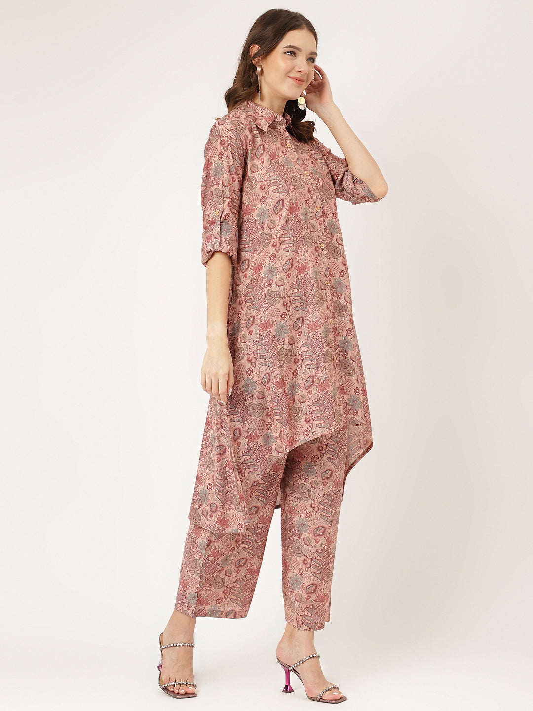 Purple Multi Foil Printed Chanderi Co-Ord Set | LASVINI - Redefining Indian Fashion with Elegance