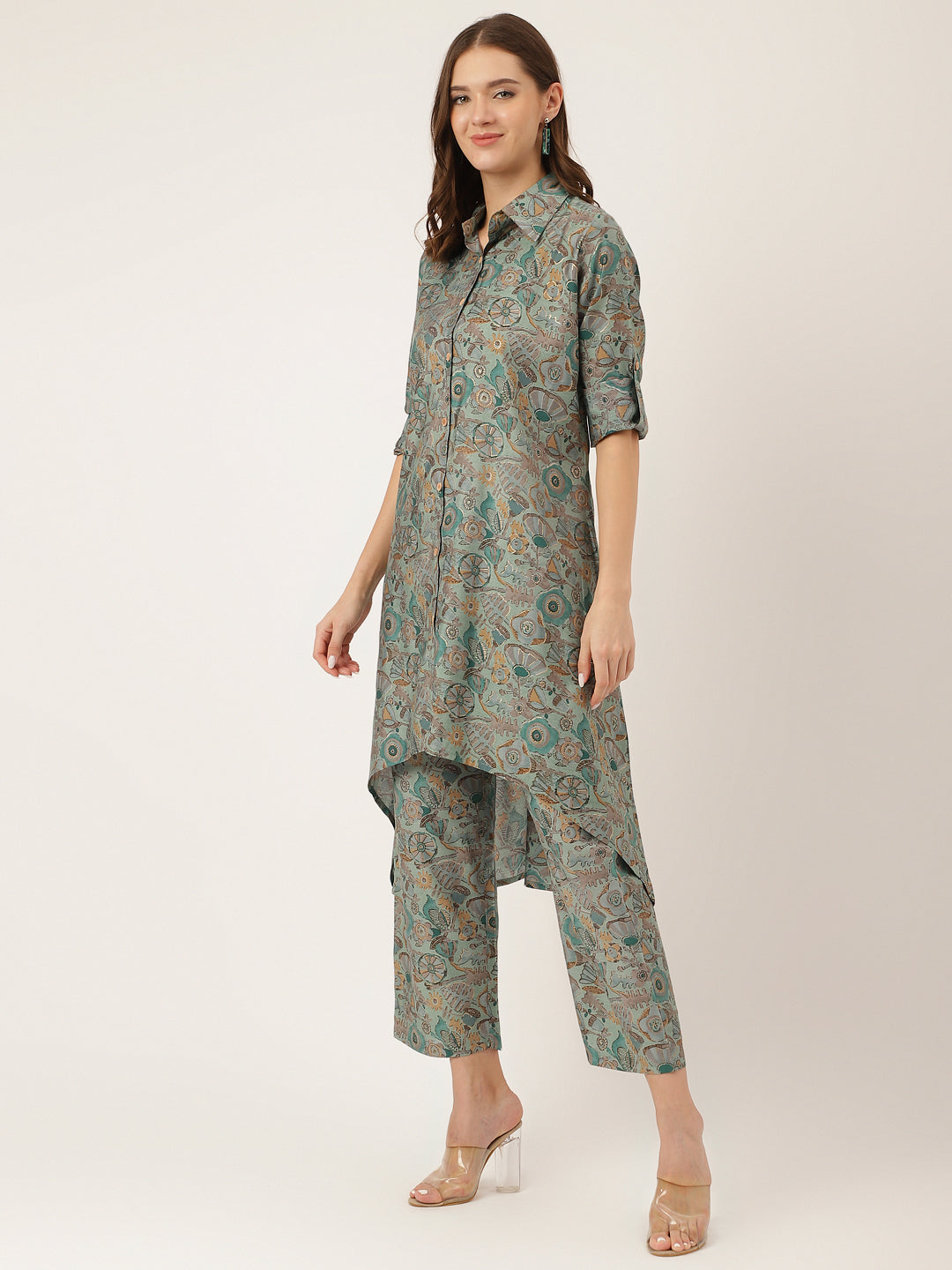 Blue Foil Printed Chanderi Co-Ord Set | LASVINI - Redefining Indian Fashion with Elegance