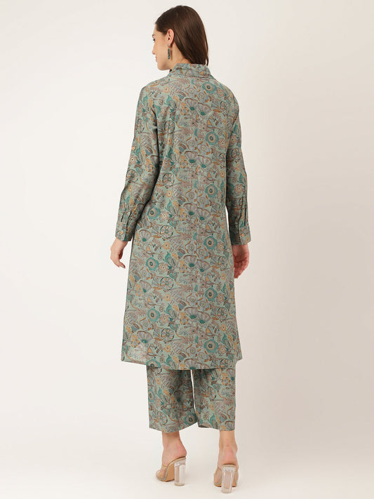Blue Foil Printed Chanderi Co-Ord Set | LASVINI - Redefining Indian Fashion with Elegance