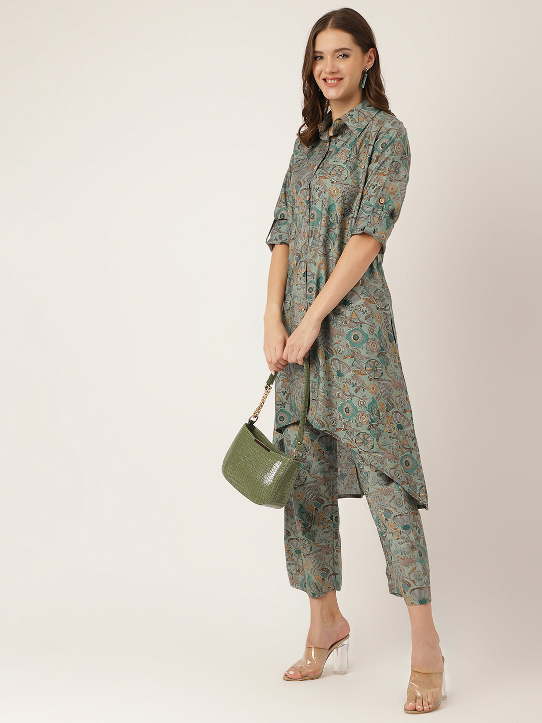 Blue Foil Printed Chanderi Co-Ord Set | LASVINI - Redefining Indian Fashion with Elegance