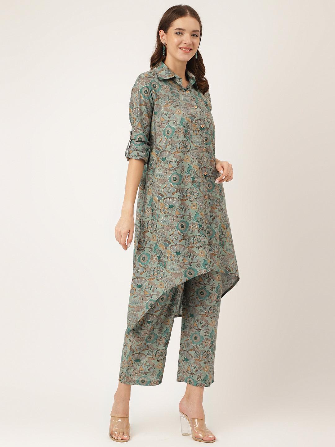 Blue Foil Printed Chanderi Co-Ord Set | LASVINI - Redefining Indian Fashion with Elegance