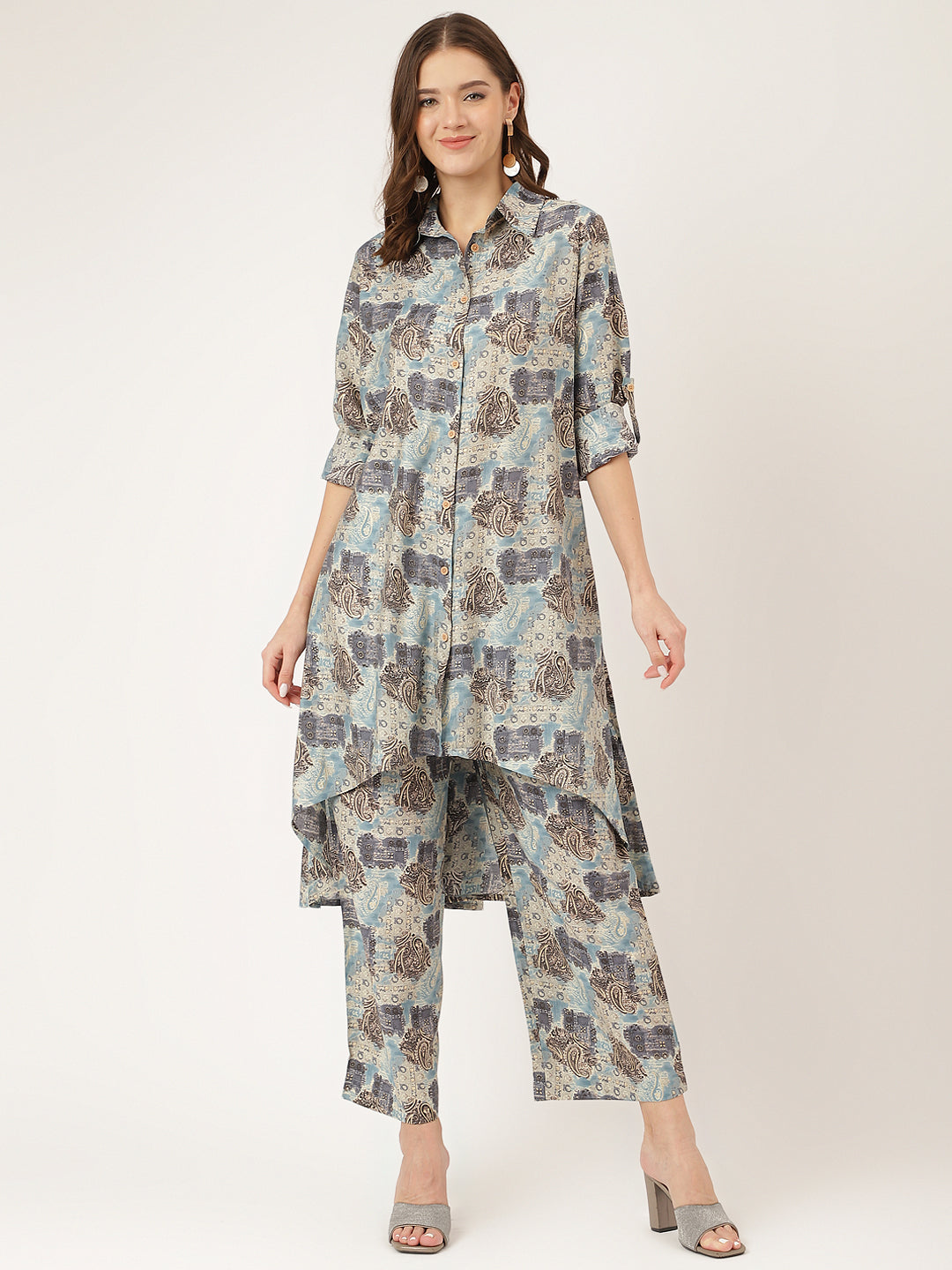 Blue Foil Printed Chanderi Co-Ord Set | LASVINI - Redefining Indian Fashion with Elegance
