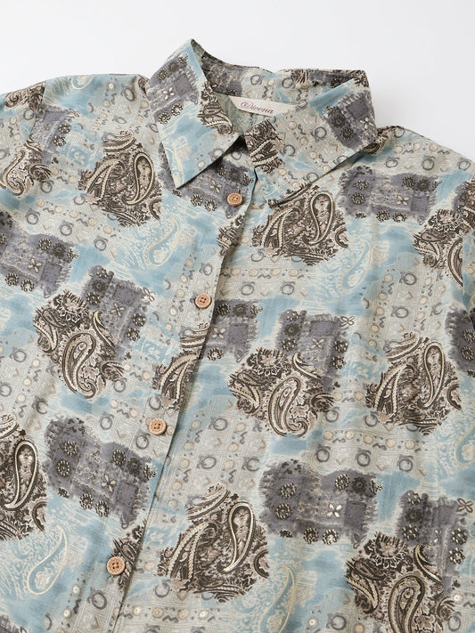 Blue Foil Printed Chanderi Co-Ord Set | LASVINI - Redefining Indian Fashion with Elegance